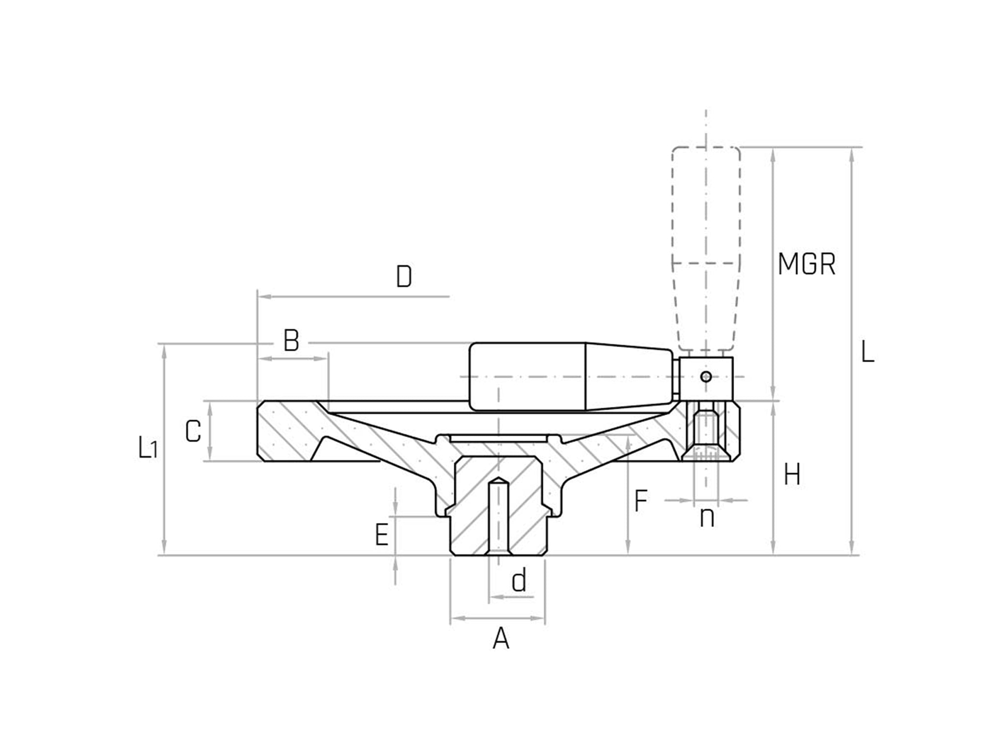 VR2F/MR Two-spoke handwheel with folding knob - Range VR2F/MR Two-spoke handwheel with folding knob - Range